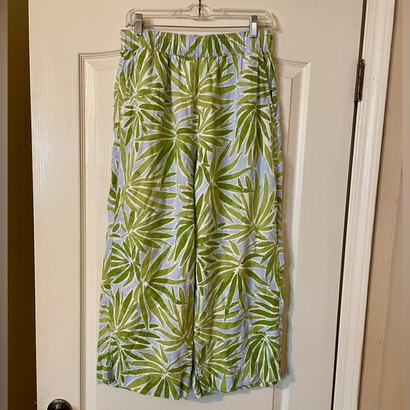 Sigrid Olsen Linen Wide Leg Hi Rise Crop Elastic Waist Boho Pants Size M Beach - Picture 2 of 7